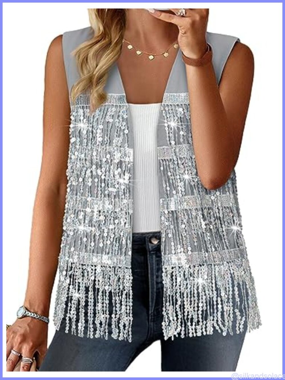 Sequin Fringe Sleeveless Vest Sparkly Jacket Cardigan Crop